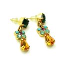 Mariana Earrings Colorful Dangling Emerald & Amber Crystal Swarovski Happy Day Icons Coll. - Image 3