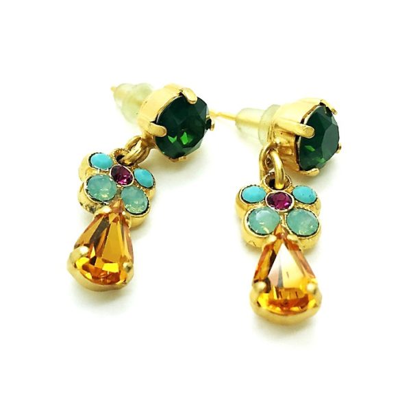Mariana Earrings Colorful Dangling Emerald & Amber Crystal Swarovski Happy Day Icons Coll.