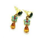Mariana Earrings Colorful Dangling Emerald & Amber Crystal Swarovski Happy Day Icons Coll. - Image 2