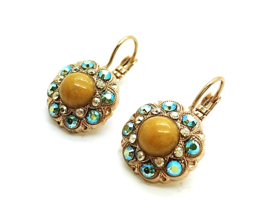 E-1417M-1002-RG (1) Mariana Earrings Citrine & Light Amethyst Flower Shape Swarovski Crystals Imagine Nostalgia Coll. - Image 1