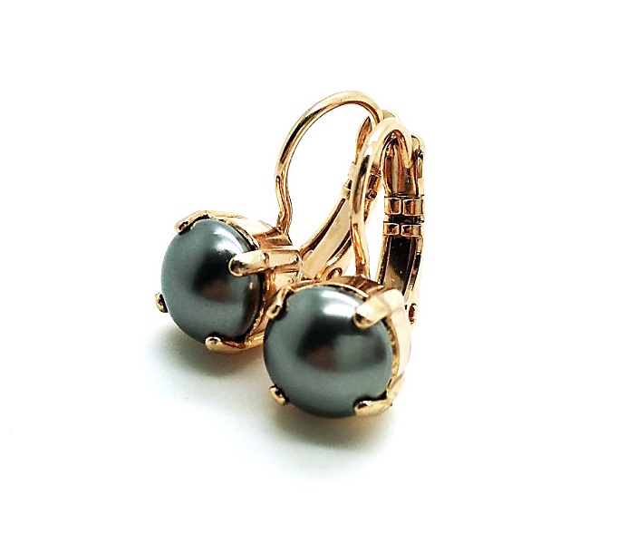 Mariana Earrings Beautiful and Elegant Dark Grey Pearl Austrian Crystals My Treasures Coll.