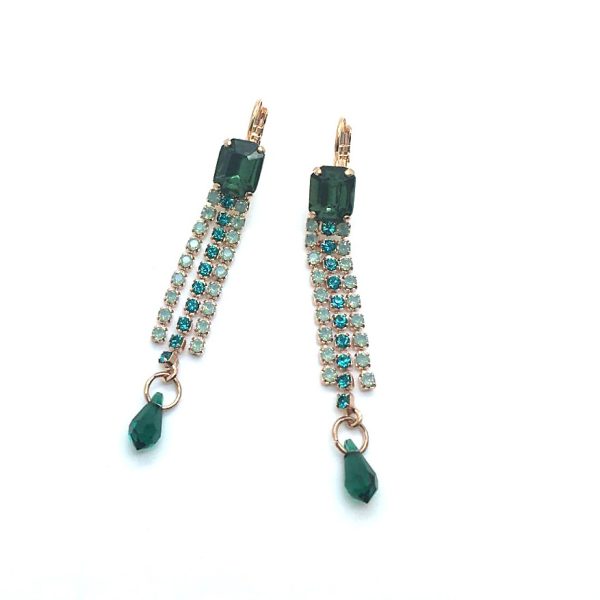 Mariana Earrings Elegant Dangling Emerald & Blue Zircon Austrian Crystals My Treasures Coll.
