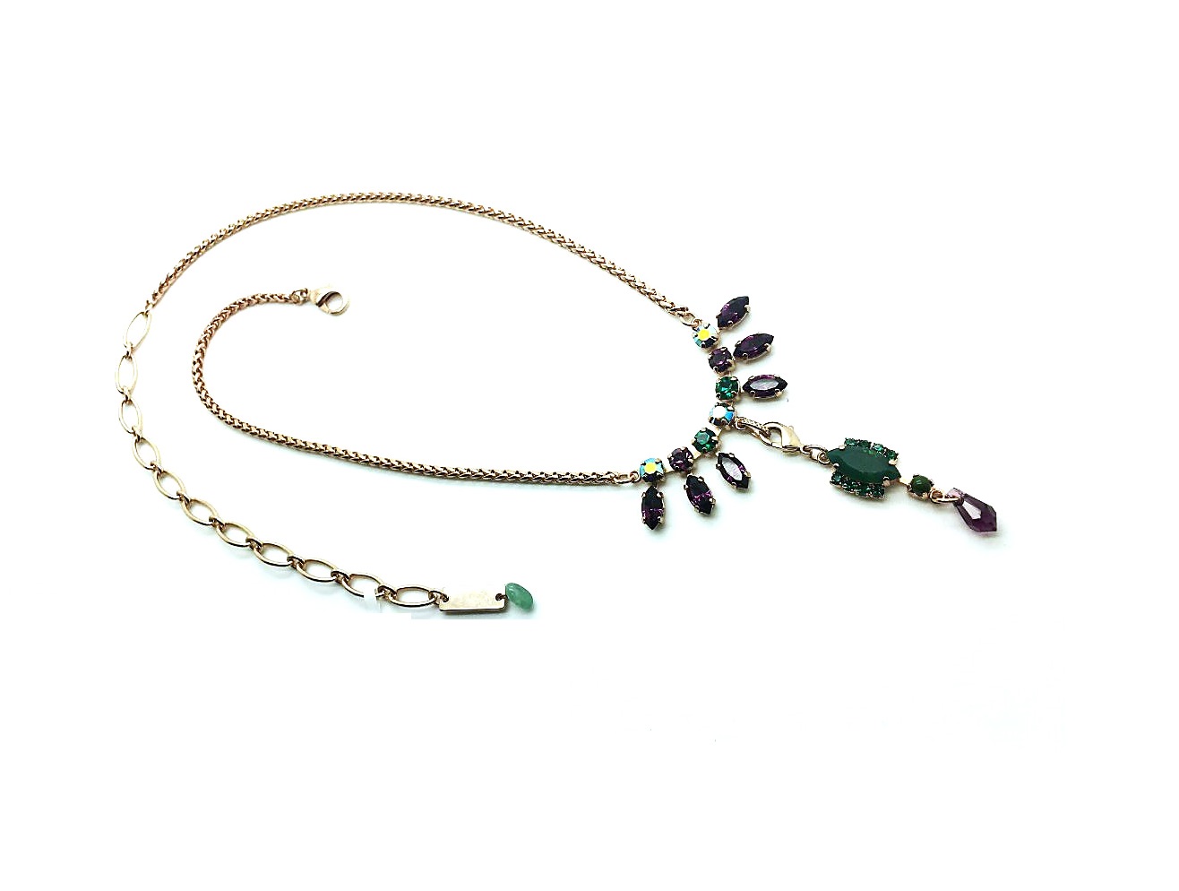 N-3516 1 -64 (1) Mariana Pendant Necklace Marquise Shape Green, Purple & Crystal AB Swarovski Crystals My Treasures Coll. - Image 1