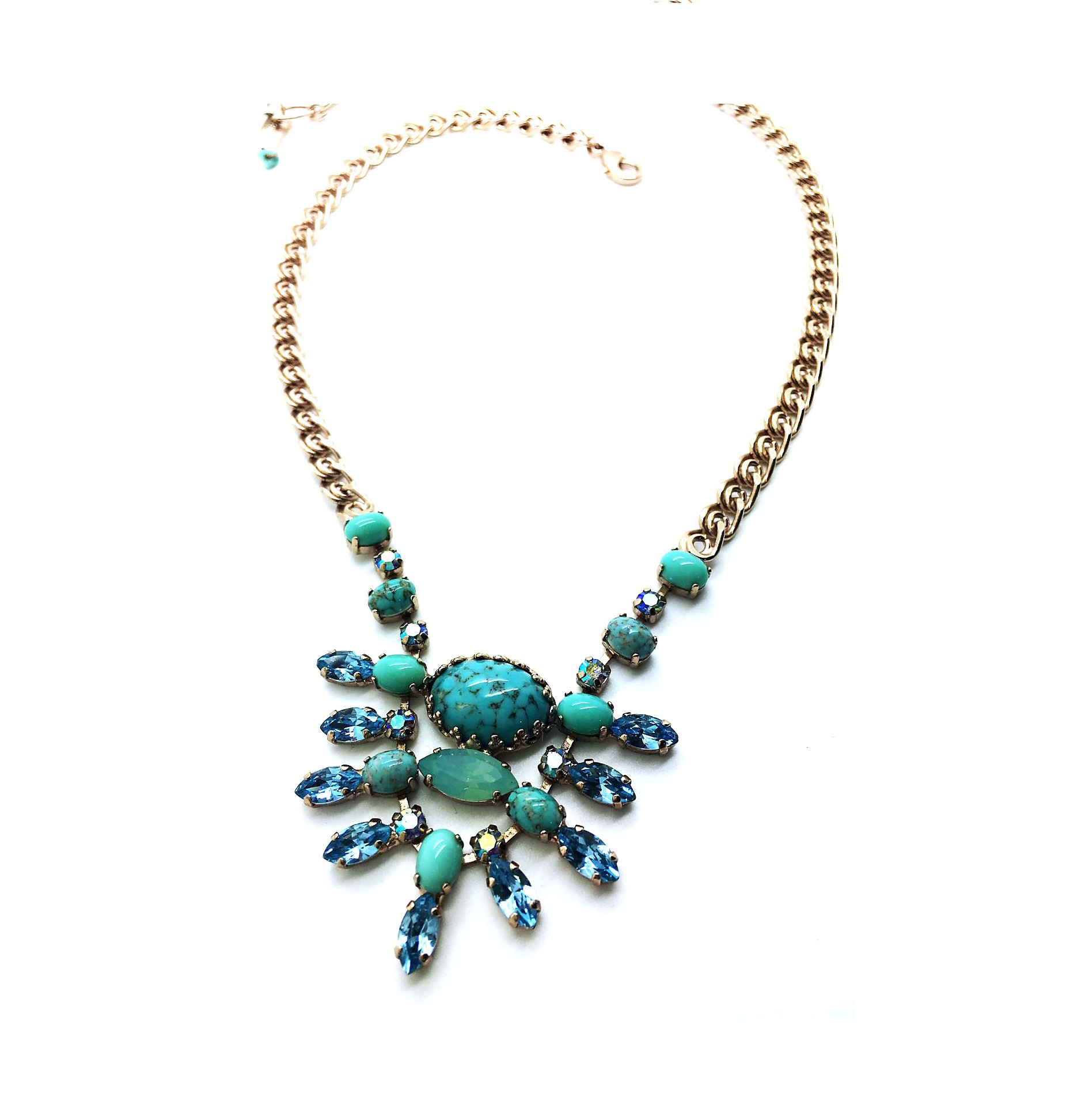 N-3527-2677-RG (1) Necklace By Mariana Woman Rich Turquoise, AB and Pacific Opal Swarovski Crystals - Image 1