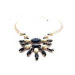 Mariana Necklace Pendant Flower Shape Pearl Mineral & Jet Black Swarovski Crystals My Treasures Coll. - Image 3