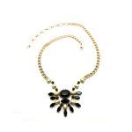 Mariana Necklace Pendant Flower Shape Pearl Mineral & Jet Black Swarovski Crystals My Treasures Coll.