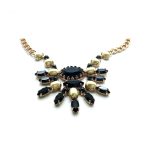 Mariana Necklace Pendant Flower Shape Pearl Mineral & Jet Black Swarovski Crystals My Treasures Coll. - Image 2