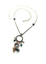 Mariana Pendant Necklace Rose, Silver ,Blue & Indian Sapphire Swarovski Crystals Madagascar Africa Coll.