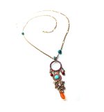 Mariana Pendant Necklace Turquoise Minerals & Orange, Purple, Fuchsia Swarovski Crystals Masai Africa Coll. - Image 3