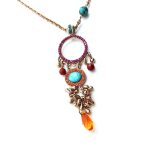 Mariana Pendant Necklace Turquoise Minerals & Orange, Purple, Fuchsia Swarovski Crystals Masai Africa Coll. - Image 2