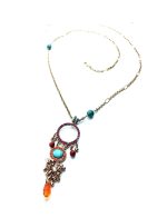 Mariana Pendant Necklace Turquoise Minerals & Orange, Purple, Fuchsia Swarovski Crystals Masai Africa Coll.