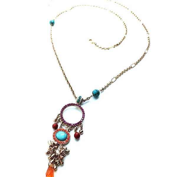 Mariana Pendant Necklace Turquoise Minerals & Orange, Purple, Fuchsia Swarovski Crystals Masai Africa Coll.