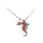Mariana Pendant Necklace Seahorse Turquoise Mineral & Orange Swarovski Crystals Masai Africa Coll.