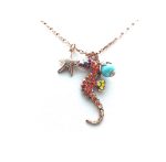 Mariana Pendant Necklace Seahorse Turquoise Mineral & Orange Swarovski Crystals Masai Africa Coll. - Image 2