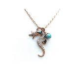 Mariana Pendant Necklace Seahorse Turquoise, Shell Minerals & Swarovski Crystals  Zanzibar Africa Coll. - Image 3