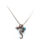 Mariana Pendant Necklace Seahorse Turquoise, Shell Minerals & Swarovski Crystals  Zanzibar Africa Coll.