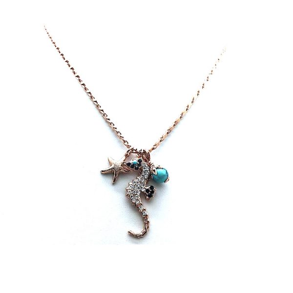 Mariana Pendant Necklace Seahorse Turquoise, Shell Minerals & Swarovski Crystals  Zanzibar Africa Coll.