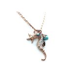 Mariana Pendant Necklace Seahorse Turquoise, Shell Minerals & Swarovski Crystals  Zanzibar Africa Coll. - Image 2