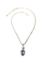 Mariana Necklace Pendant Turquoise & Purple Pair Shape Crystal  RG Plated St Lucia Caribbean Life Coll.