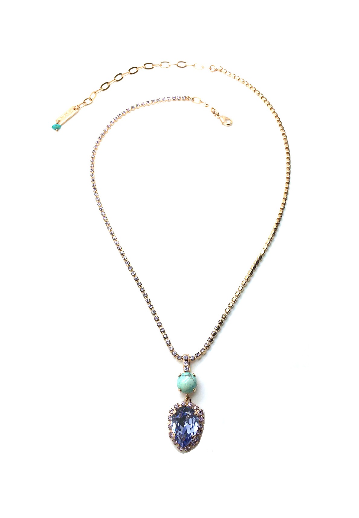 N-5098-9-M1107-RG (1) Mariana Necklace Pendant Turquoise & Purple Pair Shape Crystal RG Plated St Lucia Caribbean Life Coll. - Image 1