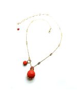 Pendant Necklace By Mariana Woman Two Part Round Coral and Red Swarovski Crystals