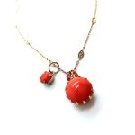 Pendant Necklace By Mariana Woman Two Part Round Coral and Red Swarovski Crystals - Image 2