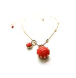 Pendant Necklace By Mariana Woman Two Part Round Coral and Red Swarovski Crystals - Image 3