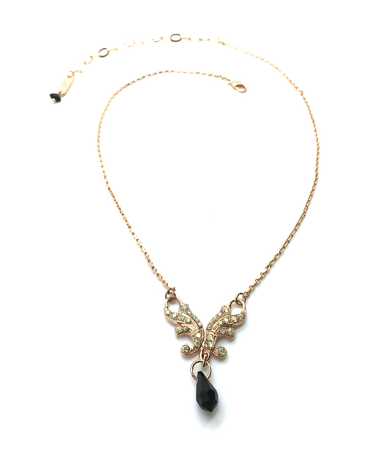 N-5184-2-1908-RG (1) Mariana Necklace Pendant Detailed Butterfly Shape & Jet Black Crystal Swarovski Black Orchid Botanica Coll. - Image 1