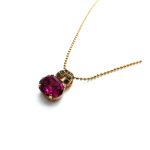 Mariana Pendant Necklace Oval Shape Fuchsia & Green Austrian Crystals My Treasures Coll. - Image 3