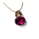 Mariana Pendant Necklace Oval Shape Fuchsia & Green Austrian Crystals My Treasures Coll. - Image 2