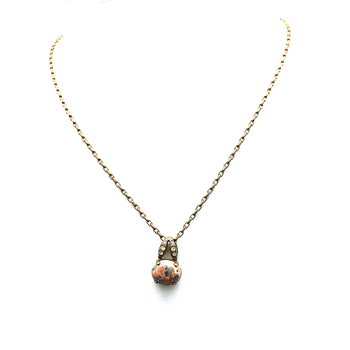 N-5323-M74-EG (3) Mariana Pendant Necklace Oval Shape Leopard Ckine Agate Mineral & Swarovski Crystals My Treasures Coll. - Image 1