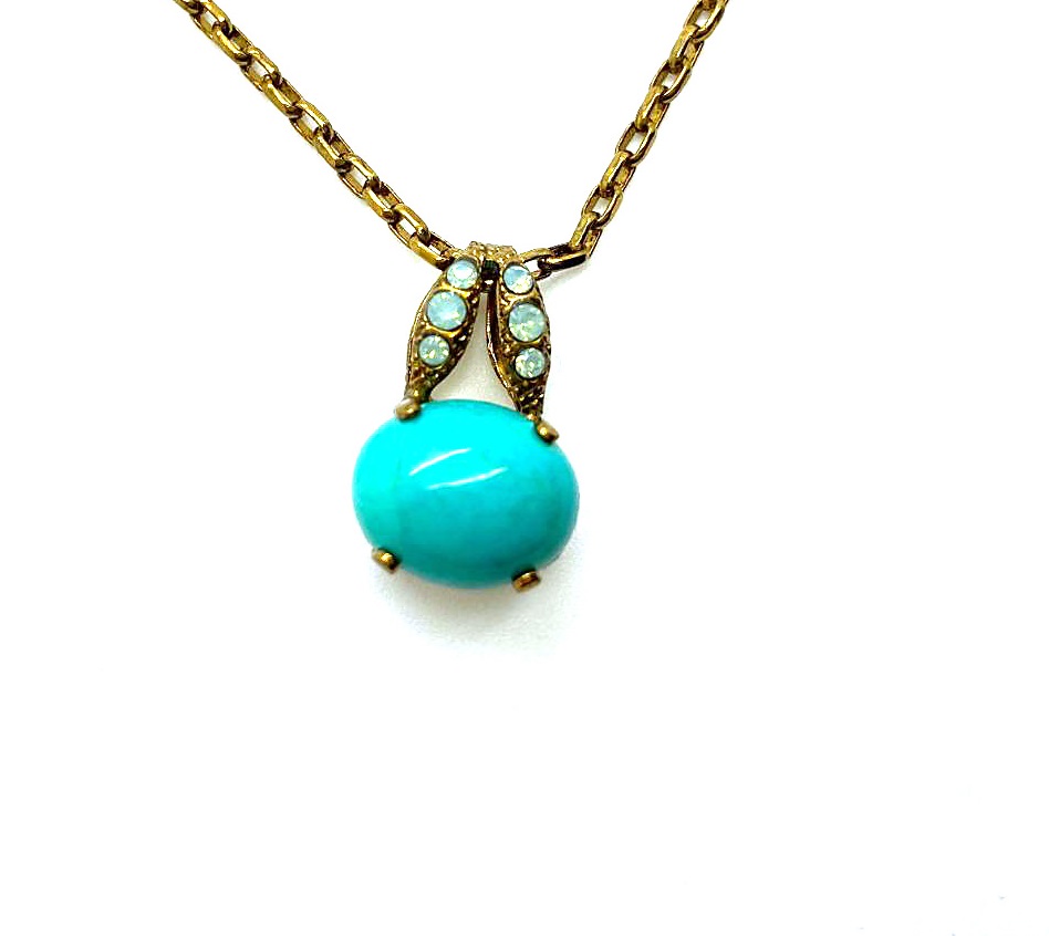 N-5323-M75-EG (2) Mariana Pendant Necklace Oval Shape Howlite Chinese Turquoise & Swarovski Crystals My Treasures Coll. - Image 1