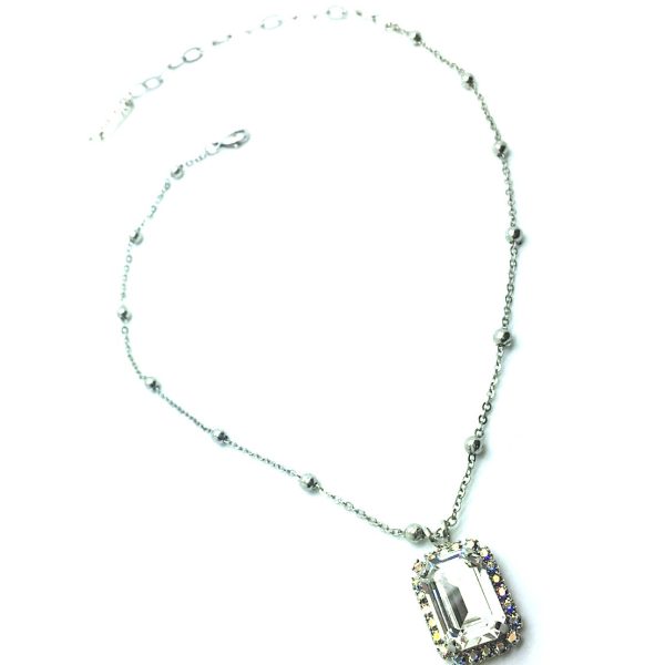 Mariana Pendant Necklace Lovely Rectangular Clear Austrian Crystals On A Clear Day Sweet Summer Coll. RO Plated