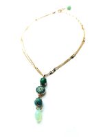 Mariana Pendant Necklace Malachite Mineral & Peridot,Blue Zircon,Opal Swarovski Crystals Congo Africa Coll.