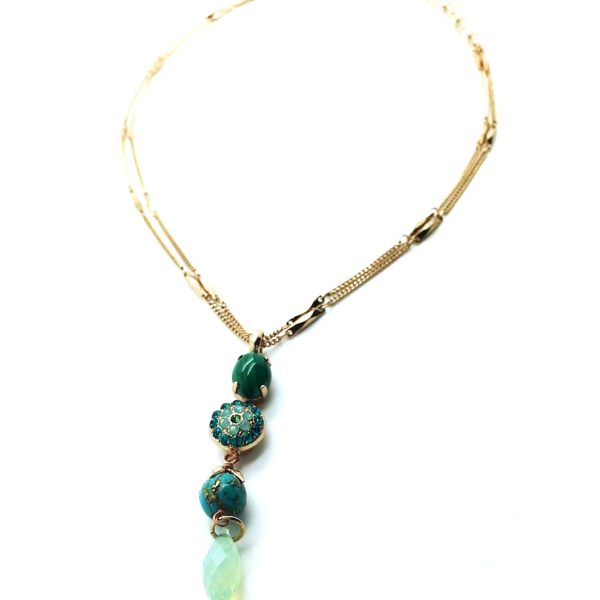 Mariana Pendant Necklace Malachite Mineral & Peridot,Blue Zircon,Opal Swarovski Crystals Congo Africa Coll.