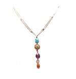 Mariana Pendant Necklace Turquoise Mineral & Orange, Purple, Yellow Swarovski Crystals Masai Africa Coll.