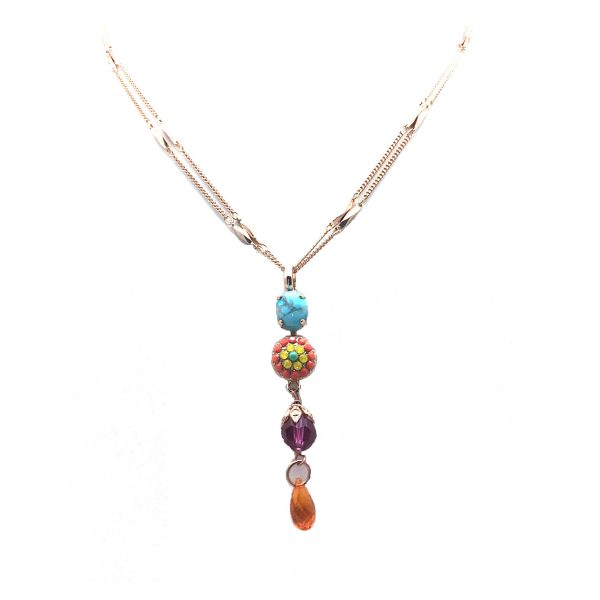 Mariana Pendant Necklace Turquoise Mineral & Orange, Purple, Yellow Swarovski Crystals Masai Africa Coll.