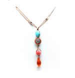 Pendant Necklace By Mariana Woman Turquoise Mineral and Rose Peach Swarovski Crystals