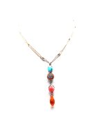 Pendant Necklace By Mariana Woman Turquoise Mineral and Rose Peach Swarovski Crystals - Image 3