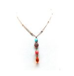 Pendant Necklace By Mariana Woman Turquoise Mineral and Rose Peach Swarovski Crystals - Image 2