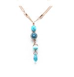 Mariana Pendant Necklace Turquoise Mineral & Aquamarine, Aqua Swarovski Crystals Zambezi Africa Coll. - Image 3