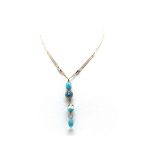 Mariana Pendant Necklace Turquoise Mineral & Aquamarine, Aqua Swarovski Crystals Zambezi Africa Coll.