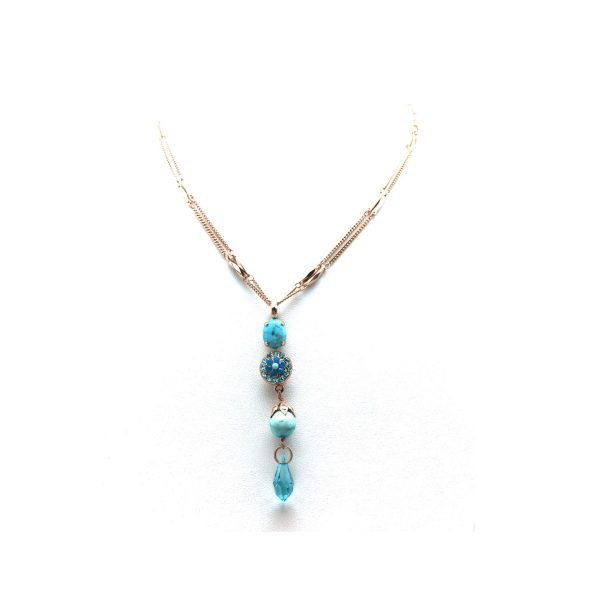 Mariana Pendant Necklace Turquoise Mineral & Aquamarine, Aqua Swarovski Crystals Zambezi Africa Coll.