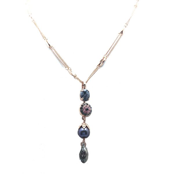 Mariana Pendant Necklace Snowflake Obsidian & Rose & Sapphire Swarovski Crystals Serengeti Africa Coll.