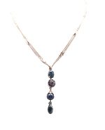 Mariana Pendant Necklace Snowflake Obsidian & Rose & Sapphire Swarovski Crystals Serengeti Africa Coll. - Image 2