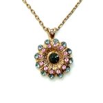 Pendant Necklace By Mariana Woman Flower Shape Rose and Sapphire Swarovski Crystals