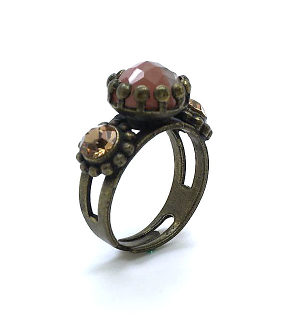 R-7012-M74-AG (2) Ring By Mariana Woman Adjustable Agate Mineral and Colorado Topaz Swarovski Crystals - Image 1