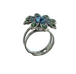 Ring By Mariana Woman Flower Shape Beaded Turquoise and Peridot Swarovski Crystals - Image 3