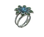 Ring By Mariana Woman Flower Shape Beaded Turquoise and Peridot Swarovski Crystals