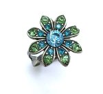 Ring By Mariana Woman Flower Shape Beaded Turquoise and Peridot Swarovski Crystals - Image 2